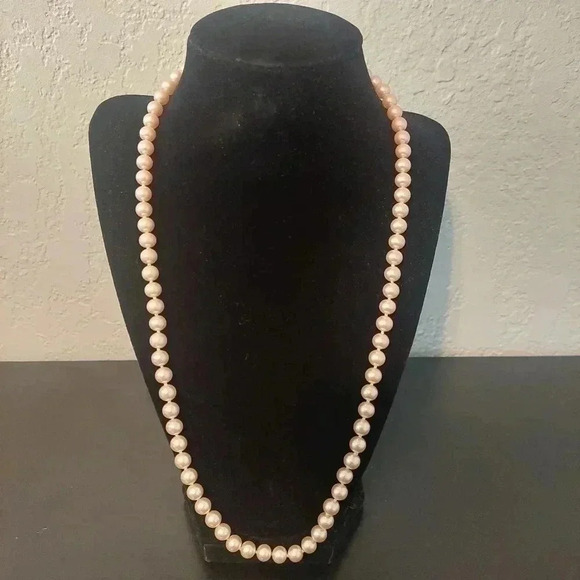 Pink Faux Pearl Strand Necklace 24” GF Clasp Bridal Bridesmaid - Picture 1 of 8